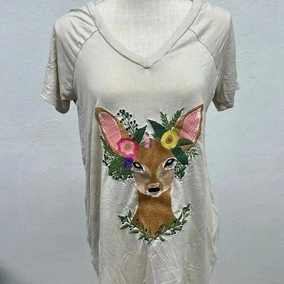 Judith March Deer Embroidered T-Shirt - Picture 1 of 7